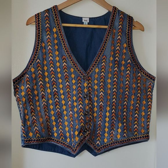 mei Tops - Vintage large mei embroidered denim vest